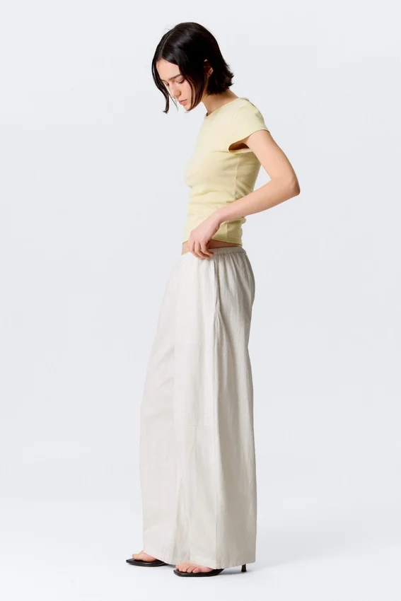 Pantalones holgados de talle bajo sin cremallera – Beige claro Pantalones holgados de talle bajo sin cremallera – Beige claro