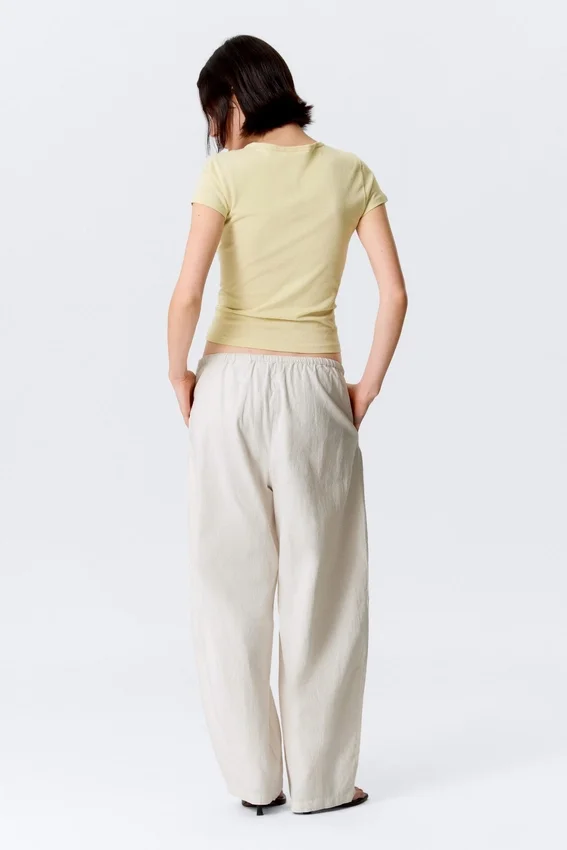 Pantalones holgados de talle bajo sin cremallera – Beige claro Pantalones holgados de talle bajo sin cremallera – Beige claro