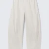 Pantalones holgados de talle bajo sin cremallera – Beige claro Pantalones holgados de talle bajo sin cremallera – Beige claro