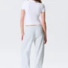 Pantalones holgados de talle bajo sin cremallera – Blanco – Rayas azules Pantalones holgados de talle bajo sin cremallera – Blanco – Rayas azules