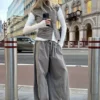 Pantalones holgados de talle bajo sin cremallera – Gris Pantalones holgados de talle bajo sin cremallera – Gris