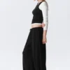 Pantalones holgados de talle medio con efecto globo – Negro