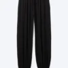 Pantalones holgados de talle medio con efecto globo – Negro