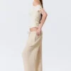 Pantalones holgados de talle medio con volantes – Beige claro Pantalones holgados de talle medio con volantes – Beige claro