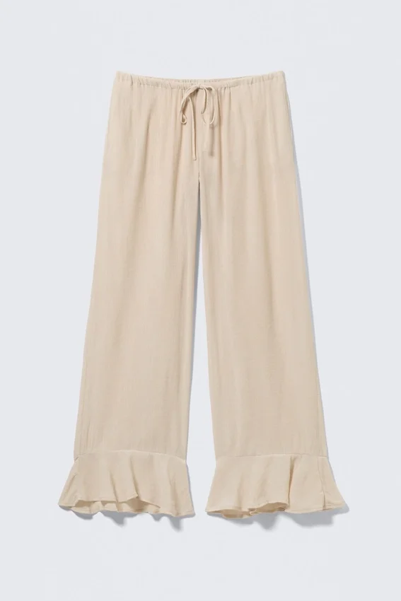 Pantalones holgados de talle medio con volantes – Beige claro Pantalones holgados de talle medio con volantes – Beige claro