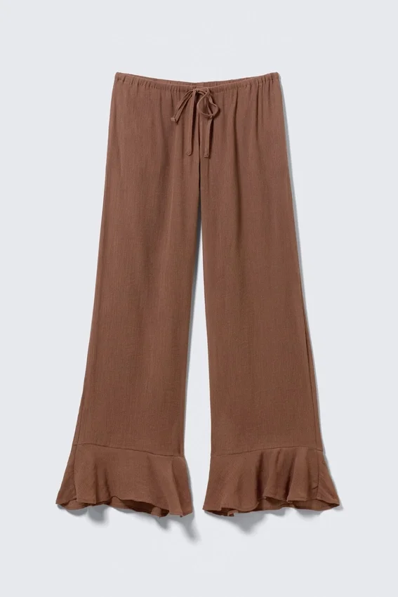 Pantalones holgados de talle medio con volantes – Marrón Pantalones holgados de talle medio con volantes – Marrón