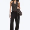 Pantalones holgados de talle medio y corte acampanado – Marrón oscuro Pantalones holgados de talle medio y corte acampanado – Marrón oscuro