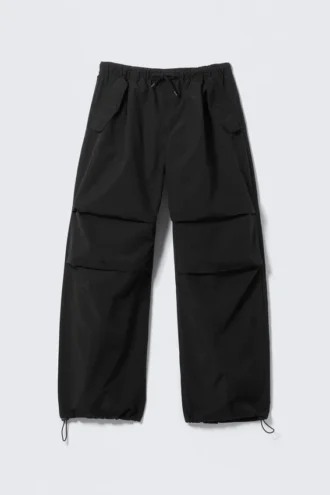 Pantalones holgados plisados tipo paracaidista – Negro