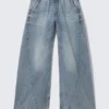 Pantalones joggers de denim de talle bajo y corte holgado – Azul desgastado – Azul medio Pantalones joggers de denim de talle bajo y corte holgado – Azul desgastado – Azul medio