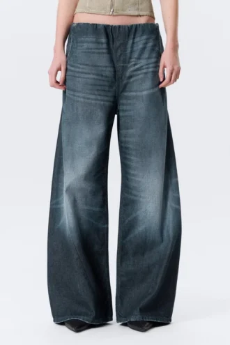 Pantalones joggers de denim de talle bajo y corte holgado – Azul medio – Azul oscuro