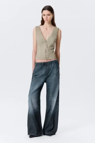 Pantalones joggers de denim de talle bajo y corte holgado – Azul medio – Azul oscuro