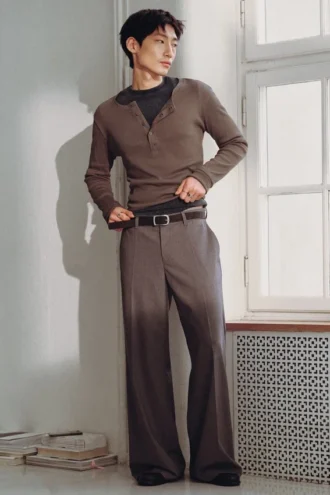 Pantalones Moe de corte holgado y cintura baja – Gris jaspeado