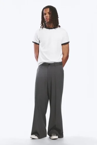 Pantalones Moe de corte holgado y cintura baja – Gris jaspeado