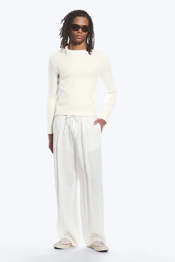 Pantalones rectos de corte holgado Adler en mezcla de lino – Blanco Pantalones rectos de corte holgado Adler en mezcla de lino – Blanco