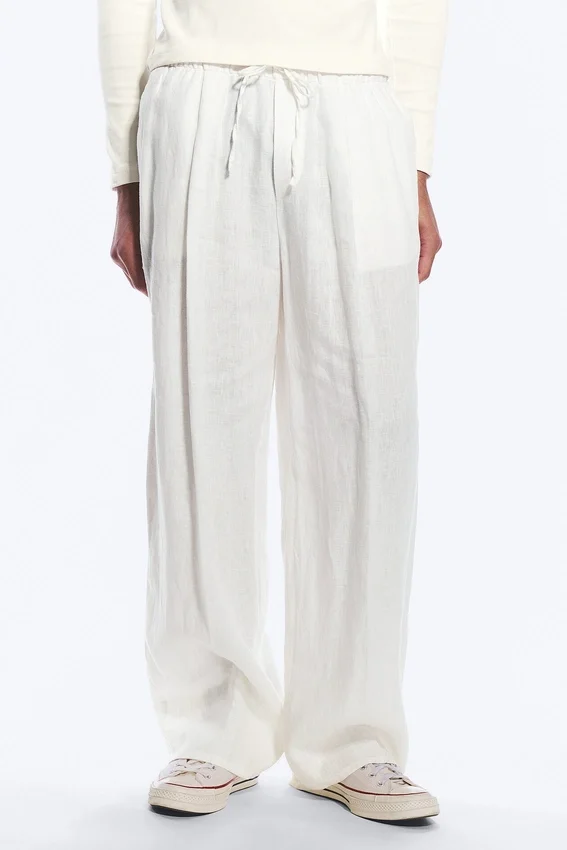 Pantalones rectos de corte holgado Adler en mezcla de lino – Blanco Pantalones rectos de corte holgado Adler en mezcla de lino – Blanco