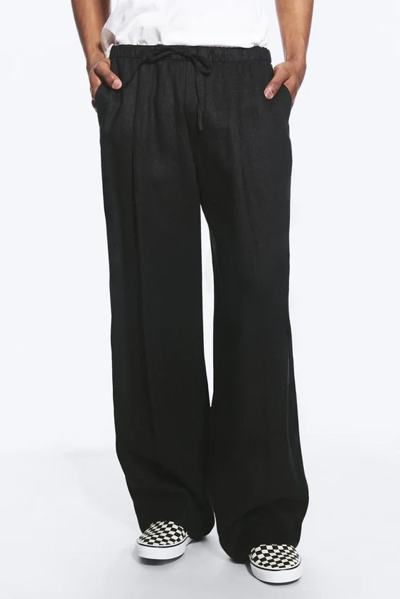 Pantalones rectos de corte holgado de mezcla de lino Adler – Negro Pantalones rectos de corte holgado de mezcla de lino Adler – Negro