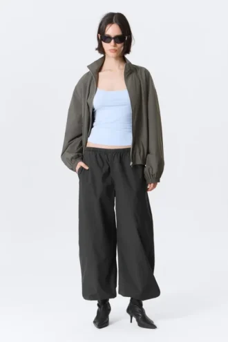 Pantalones ripstop de talle bajo sin cremallera – Gris oscuro