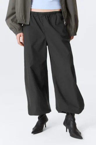 Pantalones ripstop de talle bajo sin cremallera – Gris oscuro