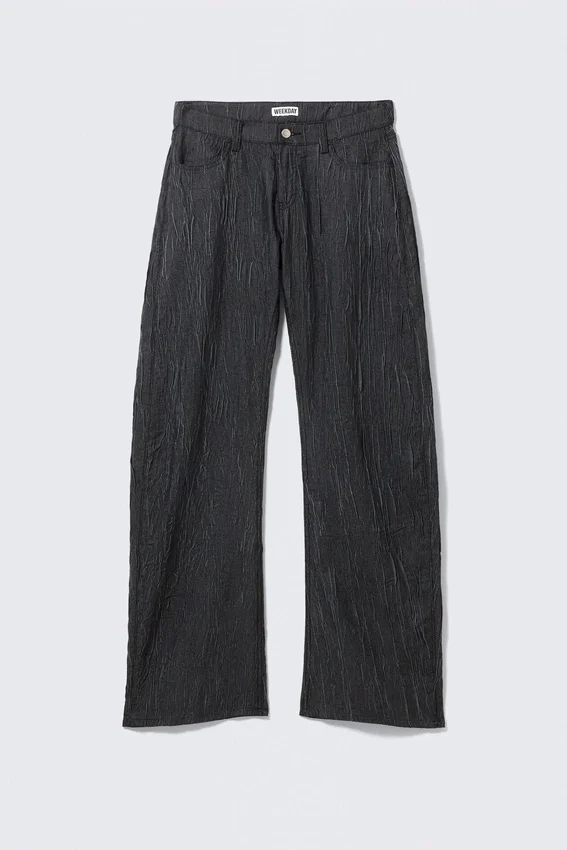 Pantalones tipo capullo de talle bajo y tejido arrugado – Azul oscuro Pantalones tipo capullo de talle bajo y tejido arrugado – Azul oscuro