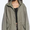 Parka oversize de lona con cuello de embudo – Verde caqui