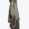 Parka oversize de lona con cuello de embudo – Verde caqui