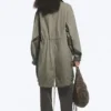 Parka oversize de lona con cuello de embudo – Verde caqui