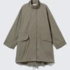 Parka oversize de lona con cuello de embudo – Verde caqui