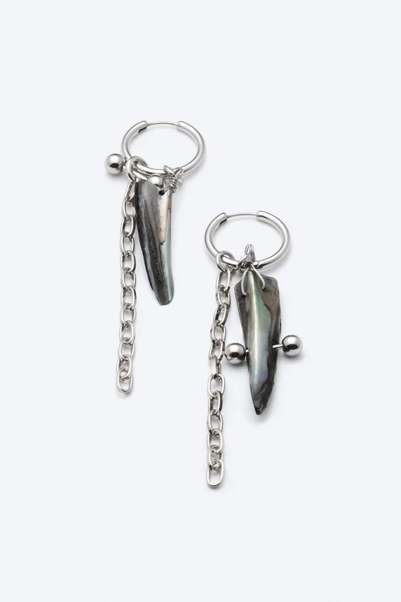 Pendientes con concha – Negro/Plata/Perla Pendientes con concha – Negro/Plata/Perla