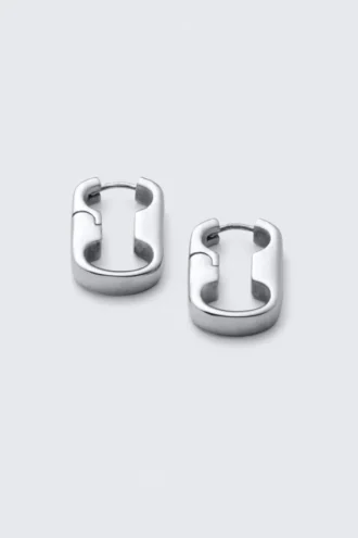 Pendientes de aro con eslabones de cadena de acero inoxidable – Plata
