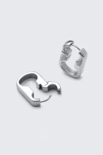 Pendientes de aro con eslabones de cadena de acero inoxidable – Plata