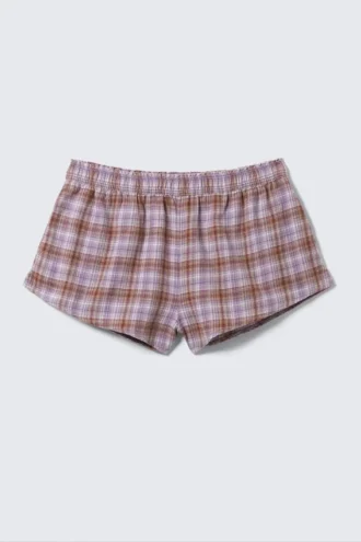 Pijama de franela con bóxers – Cuadros morados