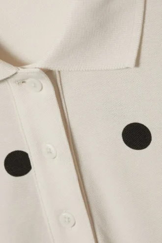 Polo de algodón de manga larga – Blanco – Lunares negros
