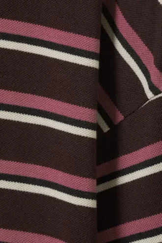Polo de algodón de manga larga – Ciruela oscuro – Rayas rosas