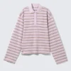 Polo de algodón de manga larga – Rayas lila empolvado