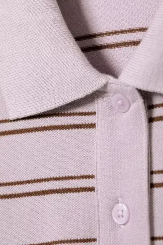 Polo de algodón de manga larga – Rayas lila empolvado