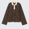 Polo de algodón de manga larga – Rayas marrón oscuro Polo de algodón de manga larga – Rayas marrón oscuro