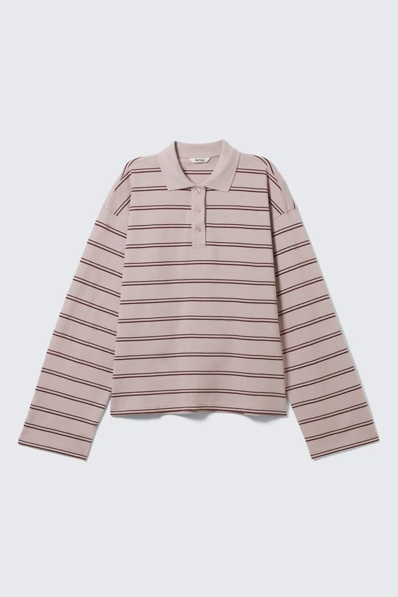 Polo de algodón de manga larga – Rayas rosa claro Polo de algodón de manga larga – Rayas rosa claro
