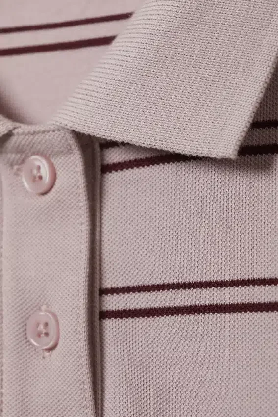 Polo de algodón de manga larga – Rayas rosa claro Polo de algodón de manga larga – Rayas rosa claro