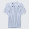 Polo de algodón de punto de pantalones cortos – Azul claro – Rayas blancas Polo de algodón de punto de pantalones cortos – Azul claro – Rayas blancas