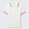 Polo de algodón de punto de pantalones cortos – Blanco – Rayas rojas Polo de algodón de punto de pantalones cortos – Blanco – Rayas rojas