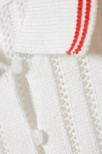 Polo de algodón de punto de pantalones cortos – Blanco – Rayas rojas