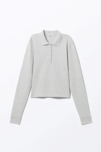 Polo de manga larga – Gris claro jaspeado