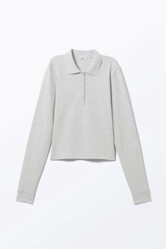 Polo de manga larga – Gris claro jaspeado Polo de manga larga – Gris claro jaspeado