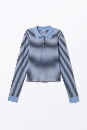 Polo de manga larga – Rayas azules y negras