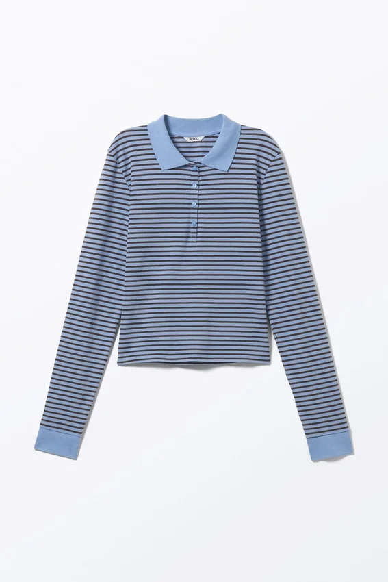 Polo de manga larga – Rayas azules y negras Polo de manga larga – Rayas azules y negras