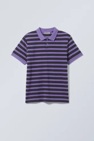 Polo de piqué de algodón de manga corta – Lilas a rayas