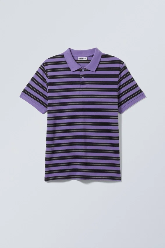 Polo de piqué de algodón de manga corta – Lilas a rayas Polo de piqué de algodón de manga corta – Lilas a rayas