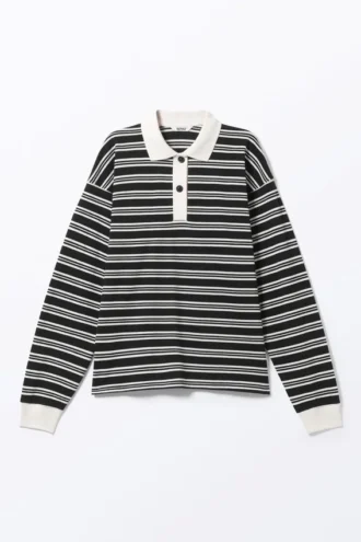 Polo de rugby de manga larga – Rayas blancas y negras