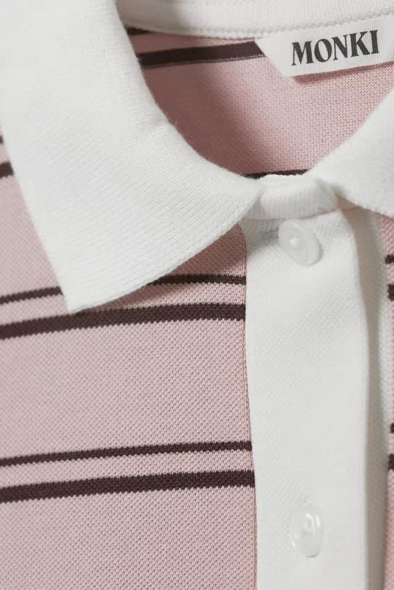 Polo de rugby de manga larga – Rosa claro – Rayas marrones Polo de rugby de manga larga – Rosa claro – Rayas marrones