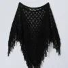 Poncho de punto de mezcla de lana – Negro Poncho de punto de mezcla de lana – Negro